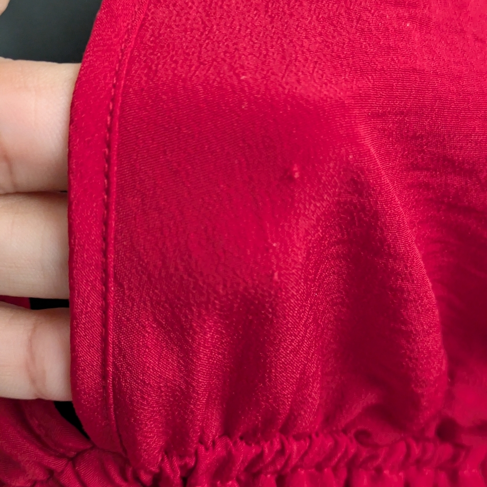 ASOS Red Deep Plunge Peplum Top, Size 4 Long Sleeve, Ruching Waist, V Neck - Picture 4 of 11
